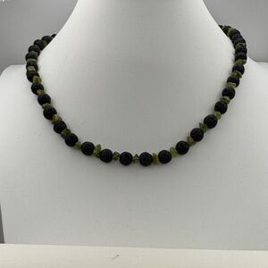 Elegant Black and Green Beaded Necklace